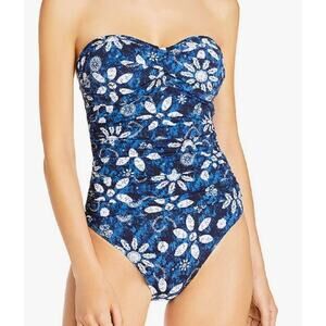 Bleu Rod Beattie Navy Blue One Piece Floral Sweethart Swimsuit size 4 NWT